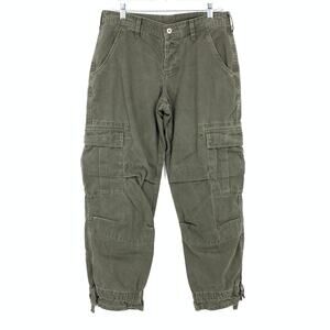 Sundance Cropped Cargo Pants Womens Size 10P Dark Green Tie Ankle